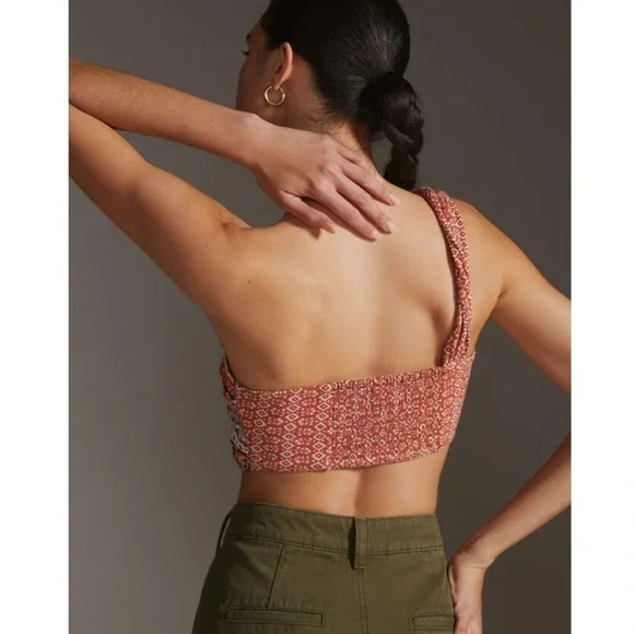 Anthropologie rustic orange aztec boho one shoulder bandeau with tie - Picture 2 of 6